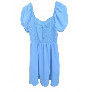 Light Blue Puff Sleeve Smocked Dress